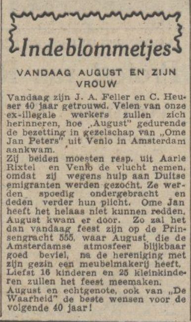 40 jr huw Feller-Heuser, de Waarheid 27-2-1948