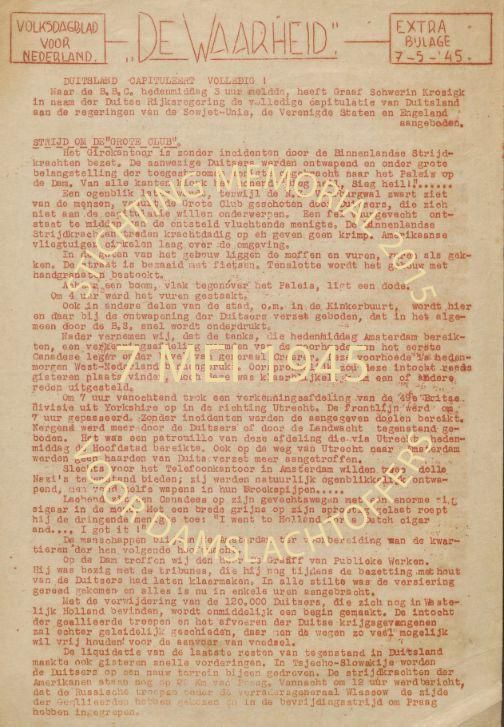 07-05-1945 De Waarheid extra bijlage, landelijk, NIOD coll 556 doos 104, Koninklijke Bibliotheek